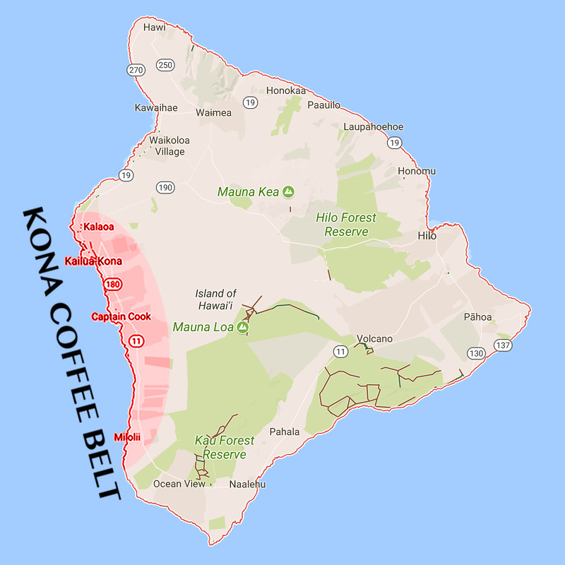 карта производства кофе на Гавайях